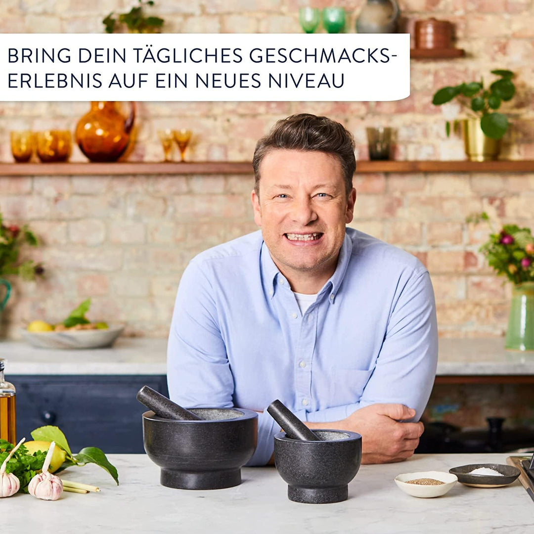 Jamie Oliver by Tefal Mörser und Stössel aus Granit, 14,5 cm Durchmesser, Kräuter und Gewürze zerkle