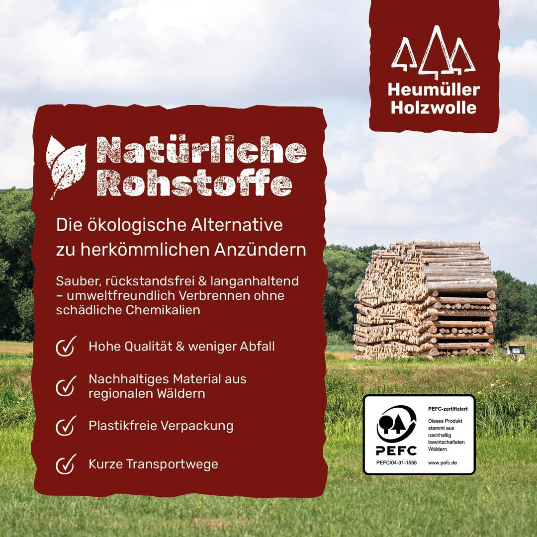 Heumüller Holzwolle Premium Holzwolle-Anzünder 10 kg (ca. 800 Stück) | Öko-Anzünder aus Holzwolle &
