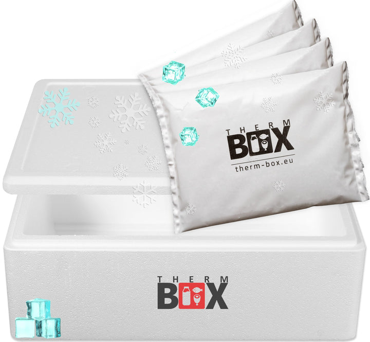 THERM BOX Styroporbox 28L bis 61,5L mit Kühlakkus für Kühlbox Verschiedene Grössen Transportbox Ther