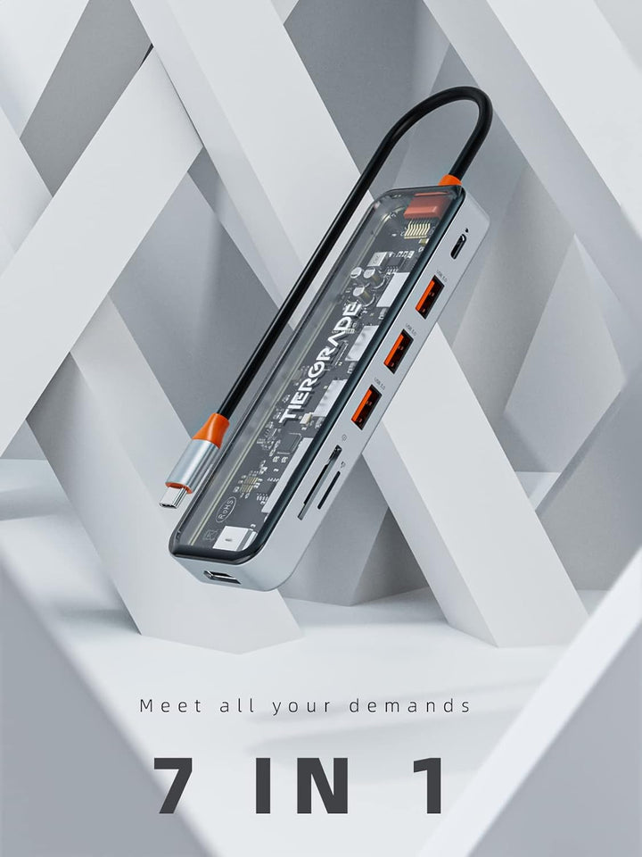 Tiergrade USB C Hub, 7 in 1 USB C auf HDMI Adapter mit 4K HDMI, 100W PD, 3 USB-A Port, TF/SD-Kartenl