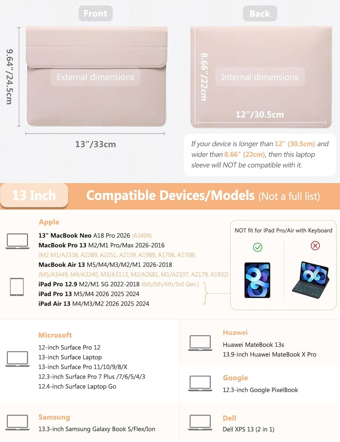 HYZUO 13 Zoll Laptop Hülle mit Standfunktion für 2025-2018 MacBook Air 13 M4 M3 M2 M1, 2025-2016 Mac