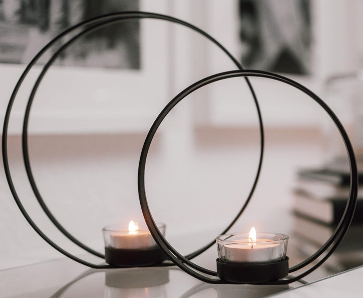CeleBig® Kerzenständer 2er Set | Teelichthalter Schwarz | Kerzenständer Schwarz | Kerzenhalter mit W