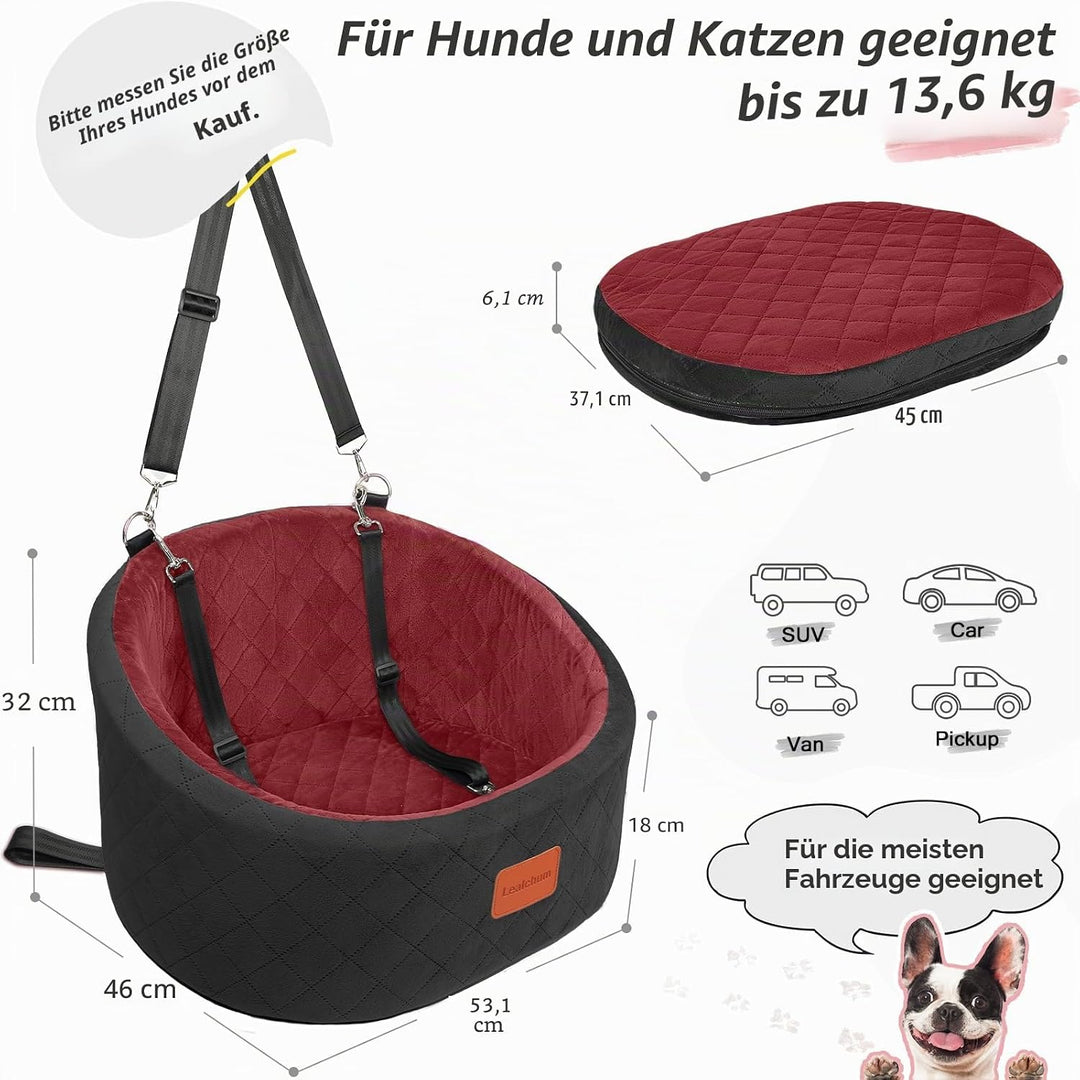 Hunde-Autositz, bequemer Haustier-Autositz mit Sicherheitsleinen zum Anklippen, waschbares Reise-Aut