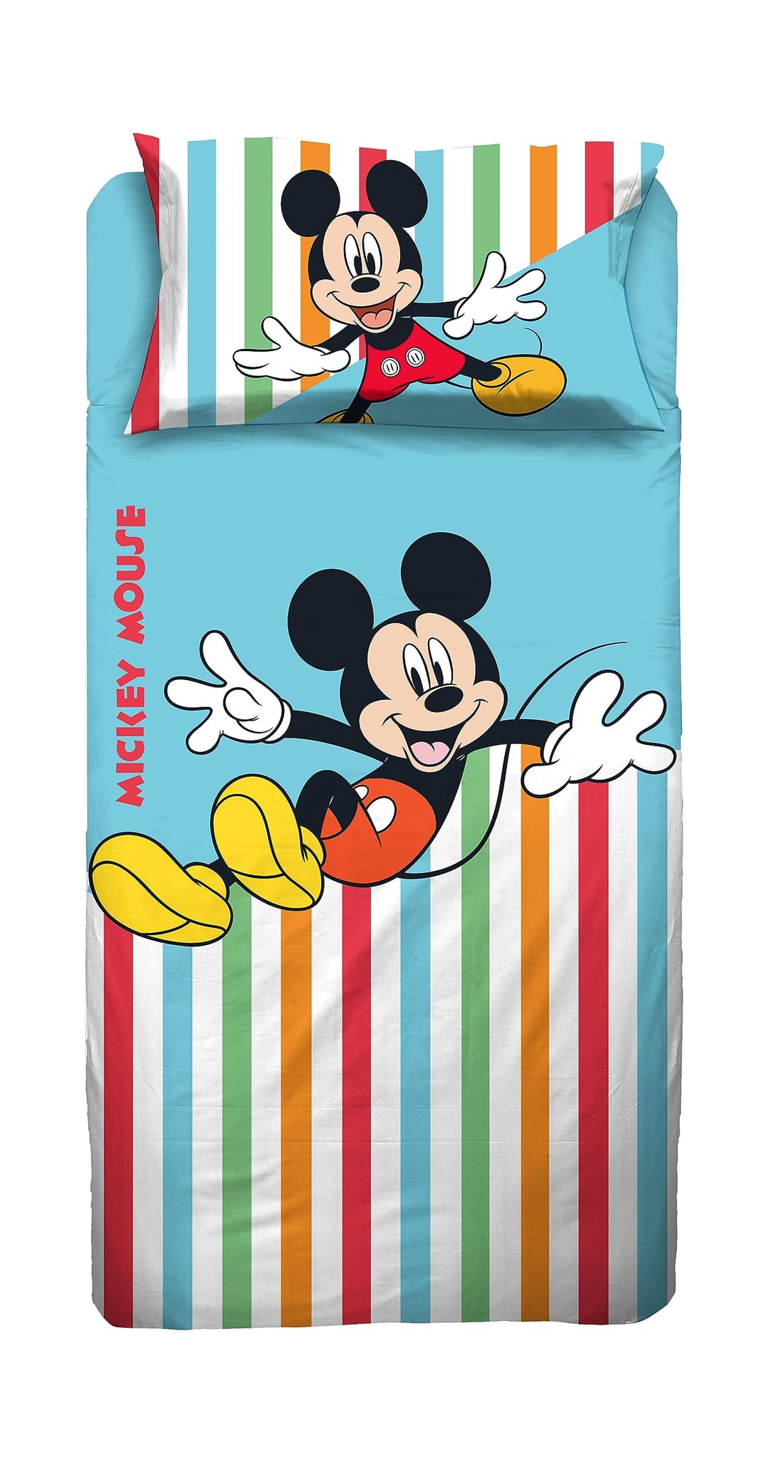 Mickey Mouse Mickey Mouse, Einzelbett-Bettlaken, Spannbettlaken, Kissenbezug, Blau, Disney, 100% Bau