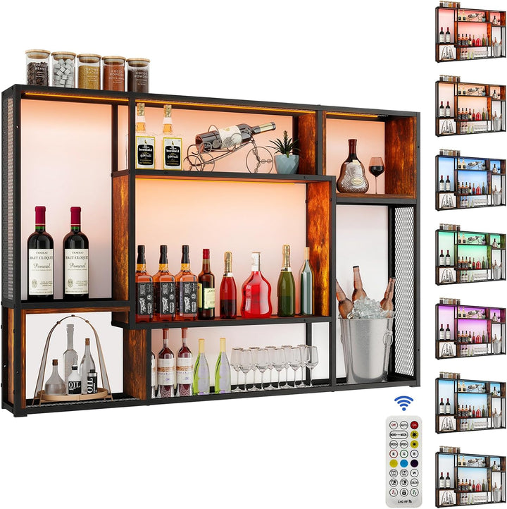YOURLITE Weinregal Wand, mit LED-Beleuchtung Metall, Bar Regal mit LED-Licht, Wandmontage Wine Displ