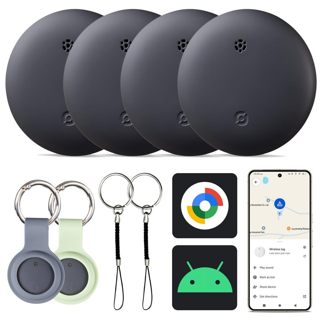 Reyke Smart Tag, kompatibel mit Google Find Hub, Android, Schwarz, 4er-Pack | Bluetooth-Tracker für