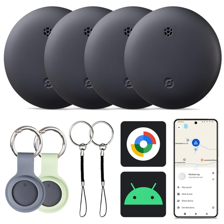 Reyke Smart Tag, kompatibel mit Google Find Hub, Android, Schwarz, 4er-Pack | Bluetooth-Tracker für