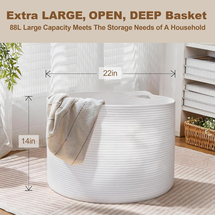 MEGASKET Weisse Aufbewahrungskörbe aus Seil, 55,9 x 55,9 x 35,6 cm, extra grosser Deckenkorb, Wohnzi
