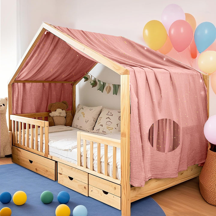 Home Bettbezug mit Goldener Applikation, handgefertigt aus 100% Baumwoll-Musselin, Stoffhimmel für d