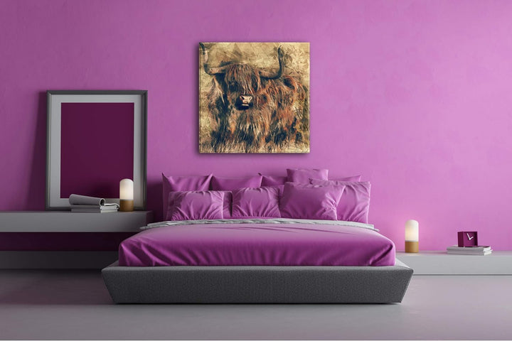 deyoli gezeichneter Stier Format: 70x70 als Leinwandbild, Motiv fertig gerahmt auf Echtholzrahmen, H
