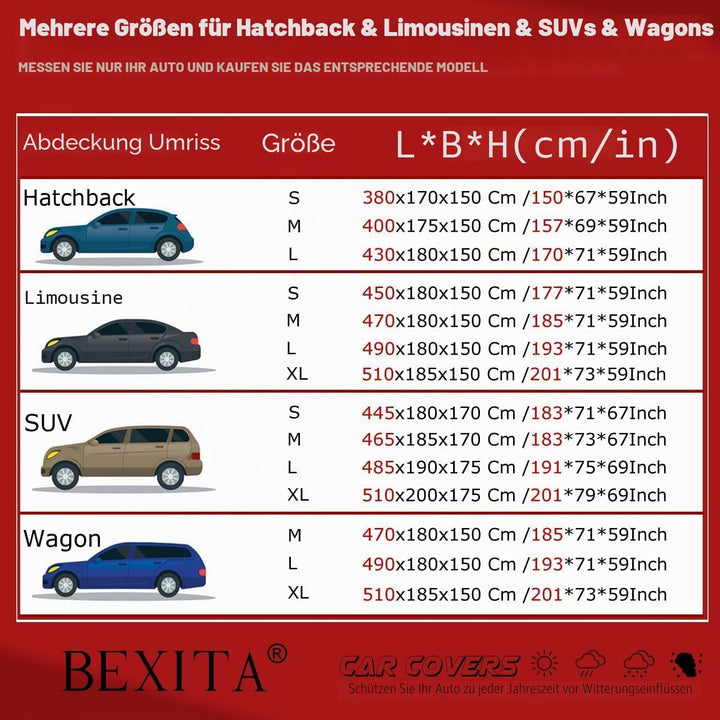 BEXITA Auto Abdeckplane wasserdichte SUV Autoabdeckung mit Baumwollfutter Autoplane für Regen Sonne