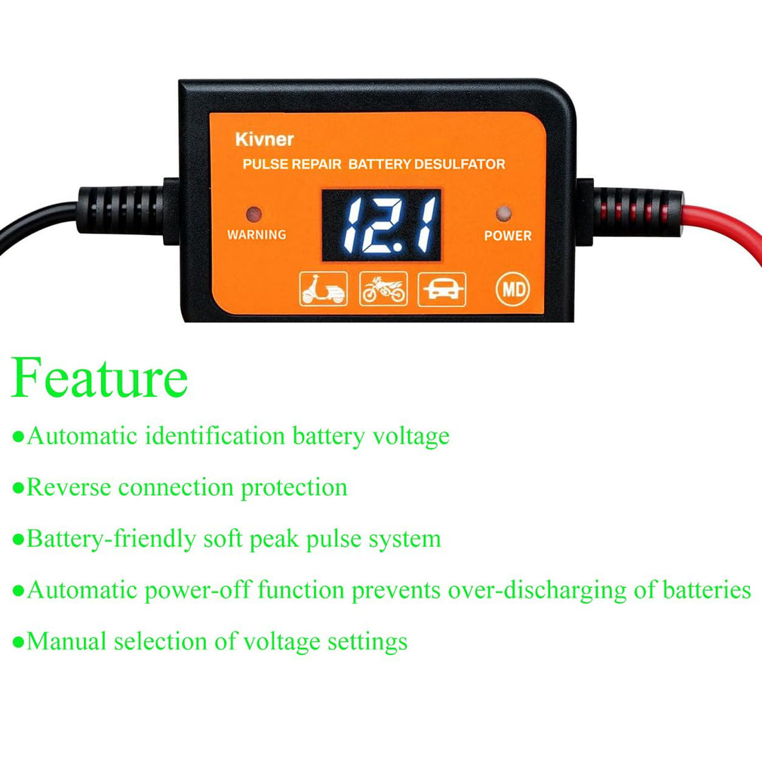 Batteriepulser 12V/24V/36V/48V Automatik - Bleiakku Regenerator & Desulfatierer für Auto, Motorrad,