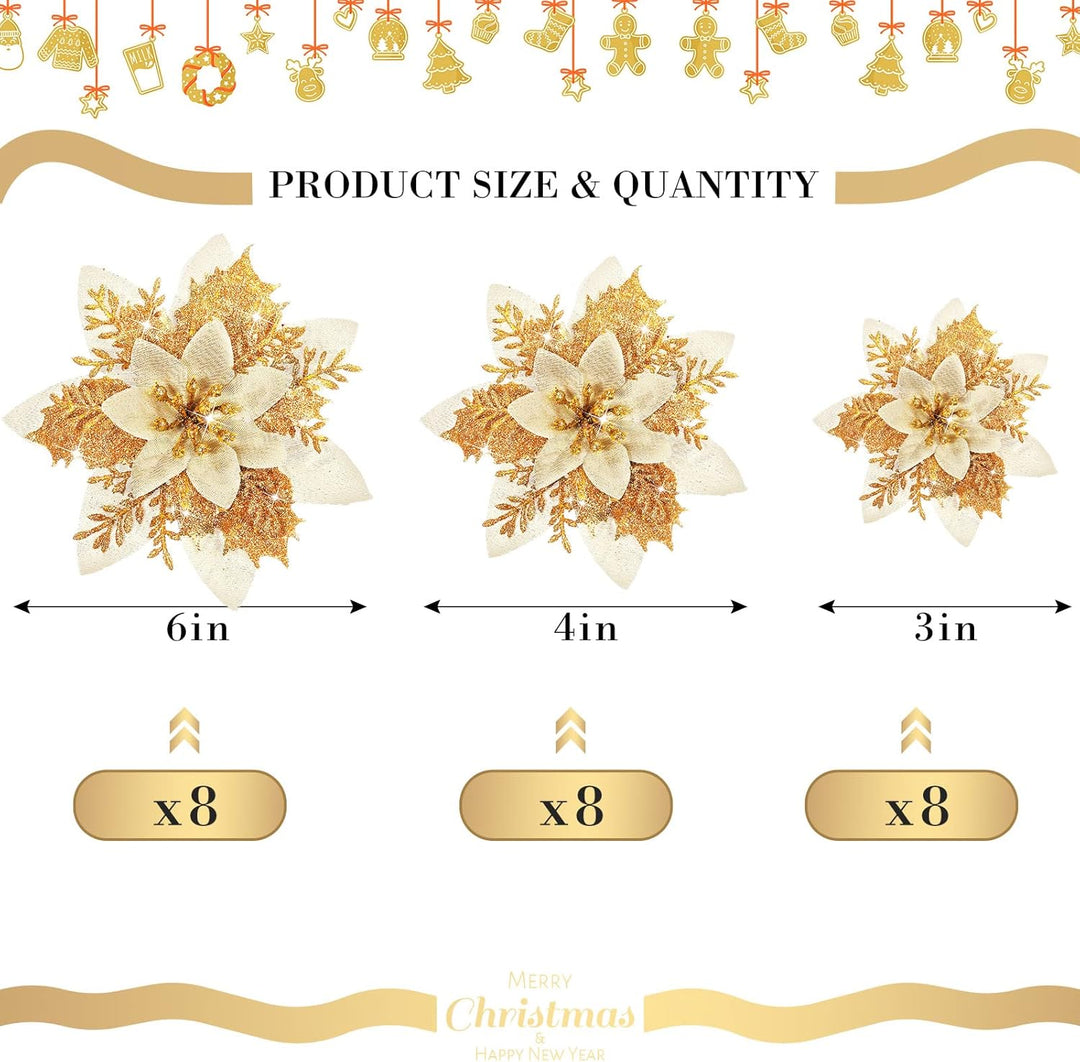 24 Glitzer Weihnachtsstern Blumen Künstliche Weihnachten Blumen Ornamente Hochzeit Blume Deko Weihna
