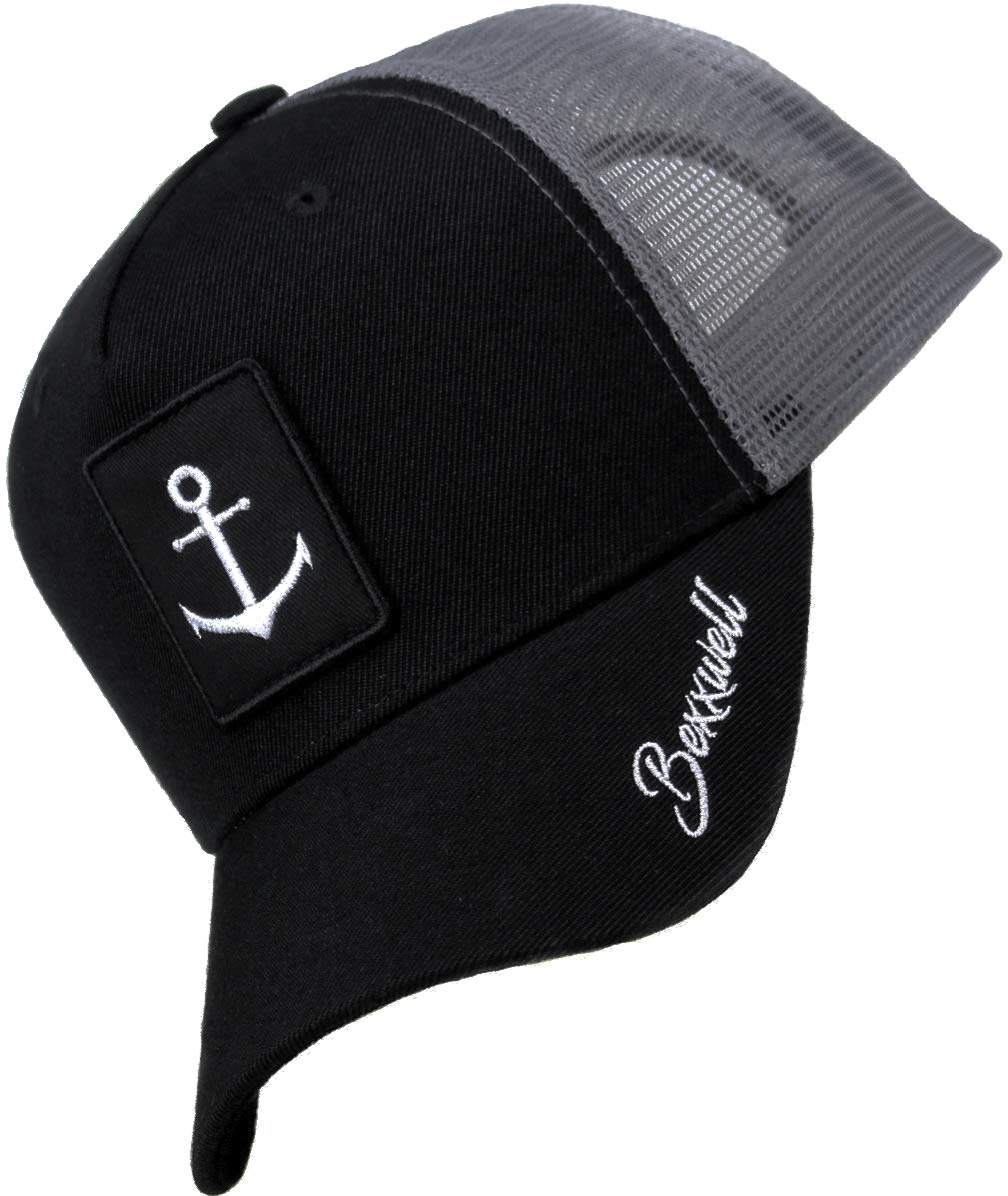 Bexxwell Trucker Cap schwarz/grau mit Anker-Patch (optimale Passform, Kappe, Black, Truckercap, Anke