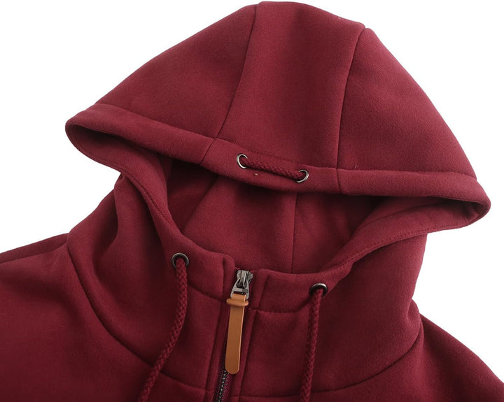 Damen Sweatjacke Kapuzenpullover Zip Hoodie Jacke mit Kapuze Winter Sweatshirt Kapuzenjacke XXL Wein
