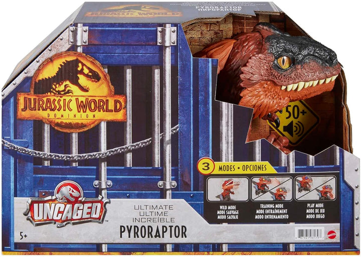 Jurassic World GYW89 - Ein neues Zeitalter – Uncaged Rowdy Roars Pyroraptor Dinosaurier-Actionfigur,