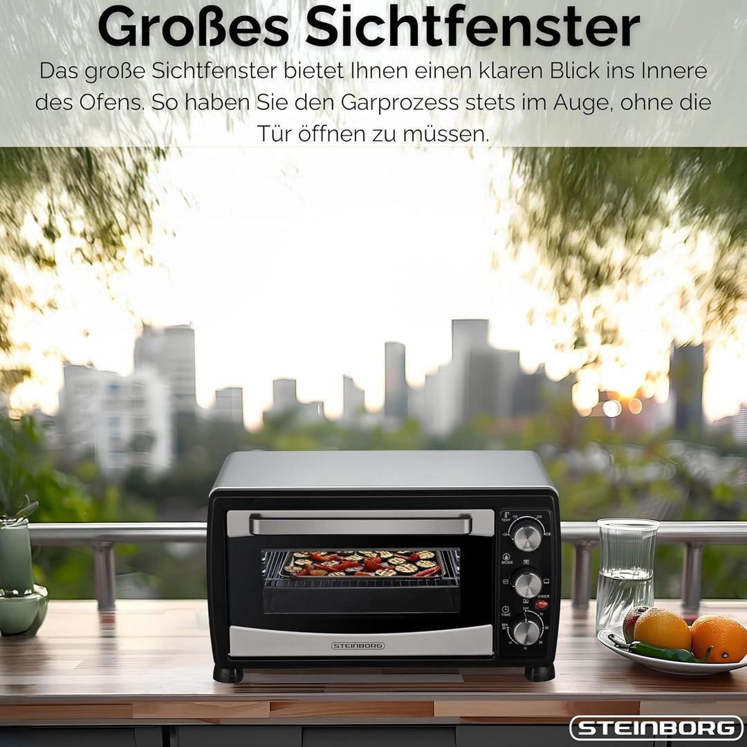 Steinborg® Mini Backofen mit Umluft 20 Liter Pizzaofen Krümelblech Umluftfunktion Ober- und Unterhit