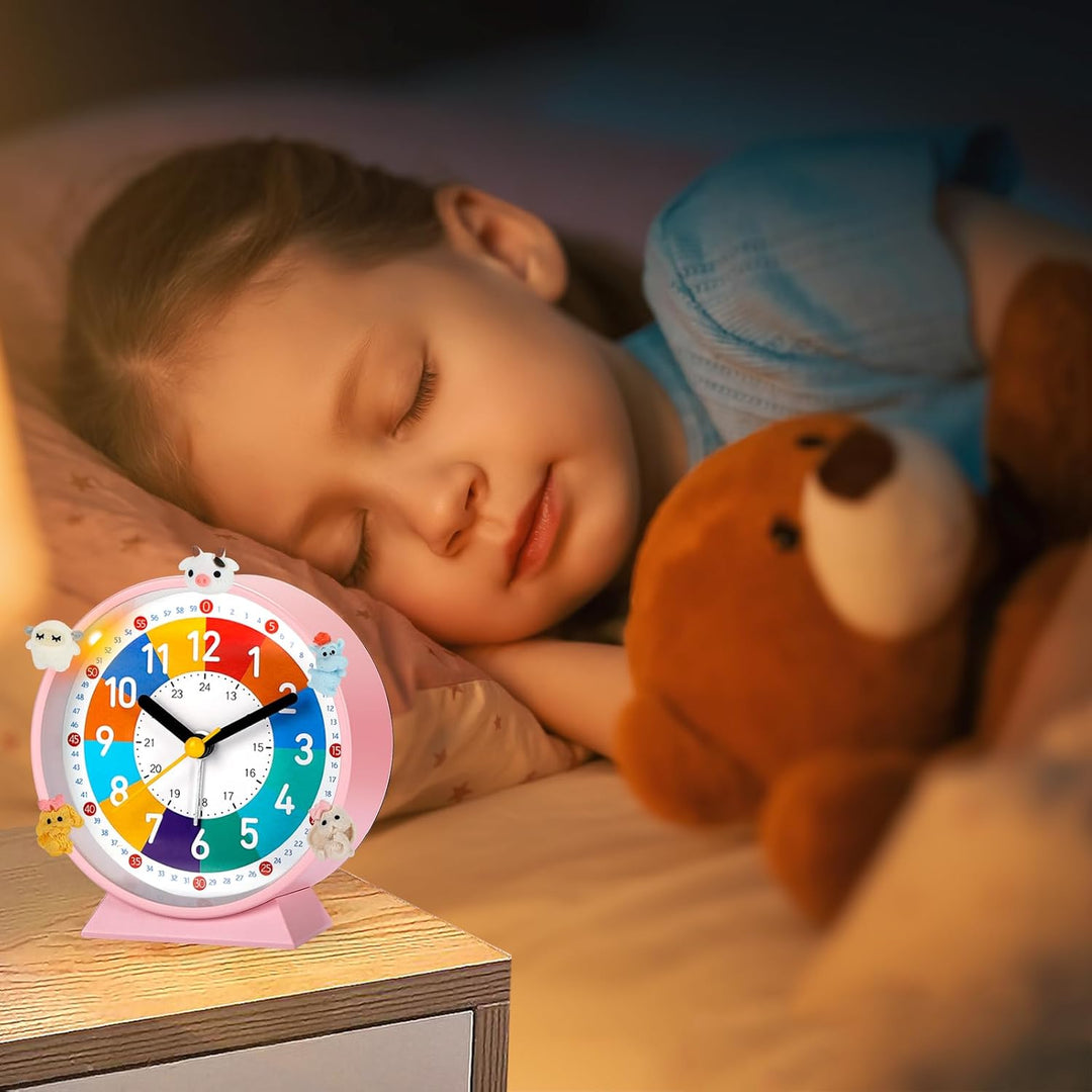 Kinder Wecker, Kinderwecker für Schulanfänge, Kein Tickendes Geräusch, Mit Nachtlicht und Schlummerf