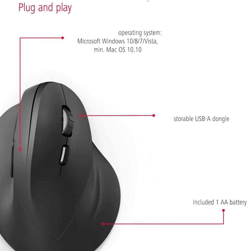 Hama kabellose Maus ergonomisch (Vertikale ohne Kabel für Rechtshänder, Wireless Funk-Maus mit optis