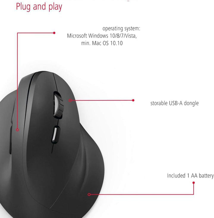 Hama kabellose Maus ergonomisch (Vertikale ohne Kabel für Rechtshänder, Wireless Funk-Maus mit optis