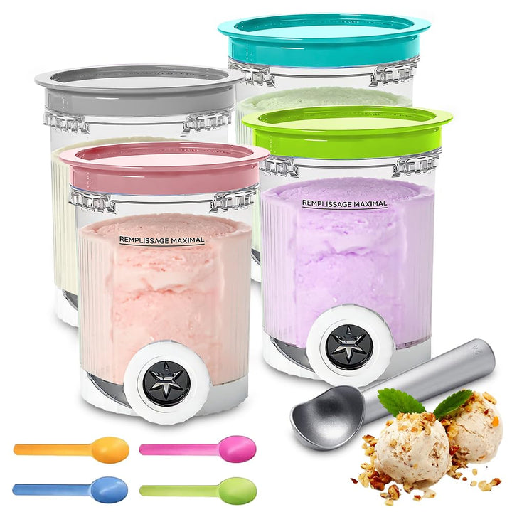 4 Stück Ersatz für Ninja Creami Deluxe Behälter Pints und Deckel,500ML Eismaschine Creamy Passend fü