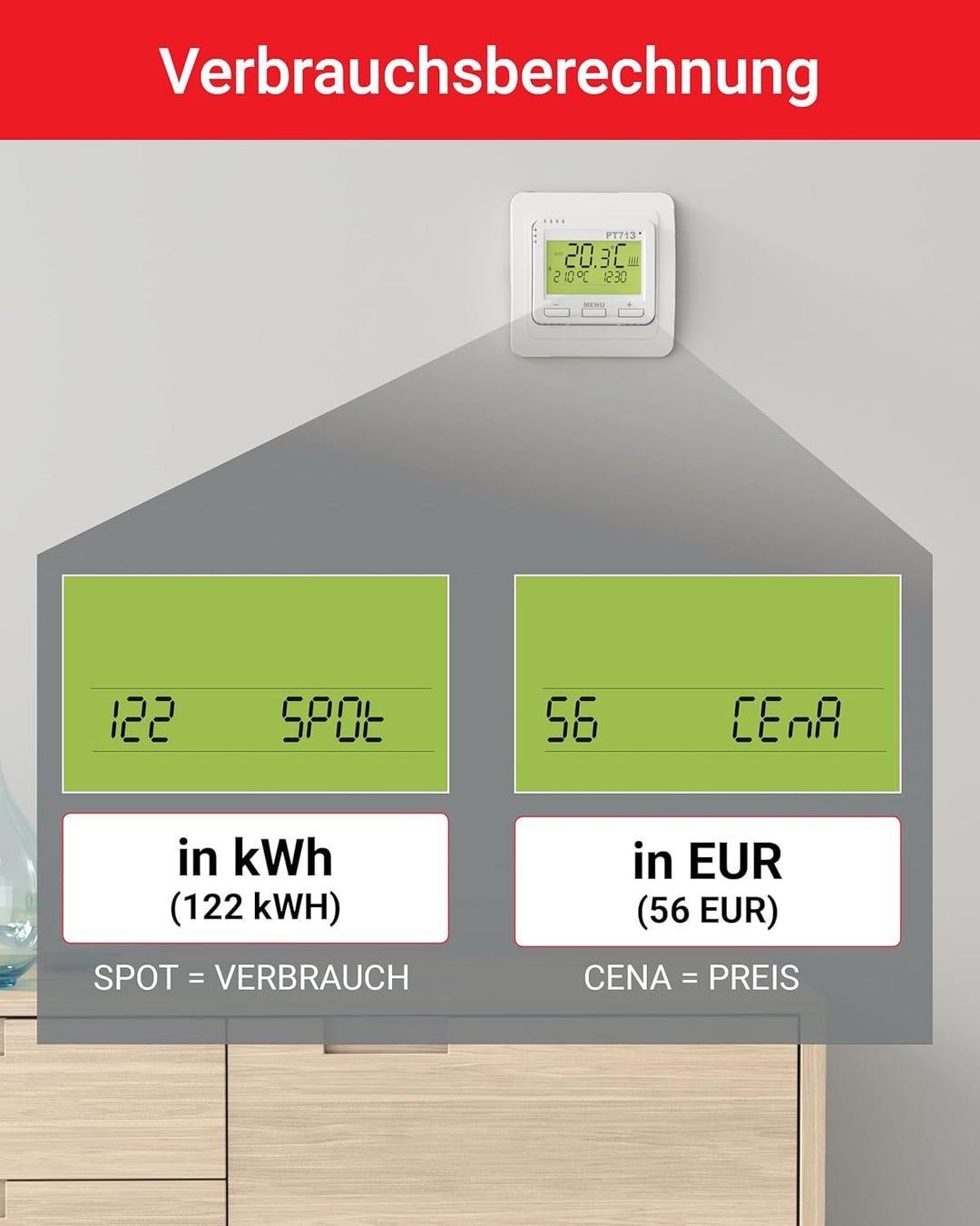 Elektrobock Digitaler Raumthermostat für Fussbodenheizung, PT713 Ei