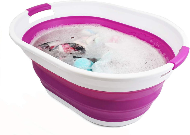 SAMMART 39L Collapsible Plastic Laundry Basket - Oval Tub/Basket - Foldable Storage Container - Spac