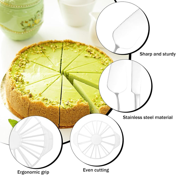 2 Stücke Torteneinteiler 10/12 14/16 Stücke Kuchenteiler Rund mit Kuchenmesser und Tortenheber, Kuch