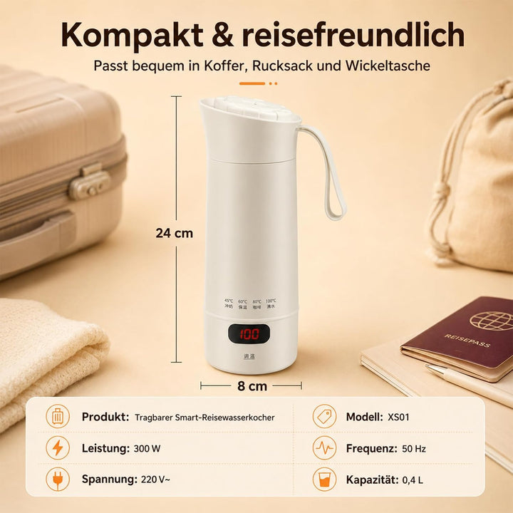 ZYNERY Reisewasserkocher Klein 400ml, Mini Wasserkocher Touch, Edelstahl
