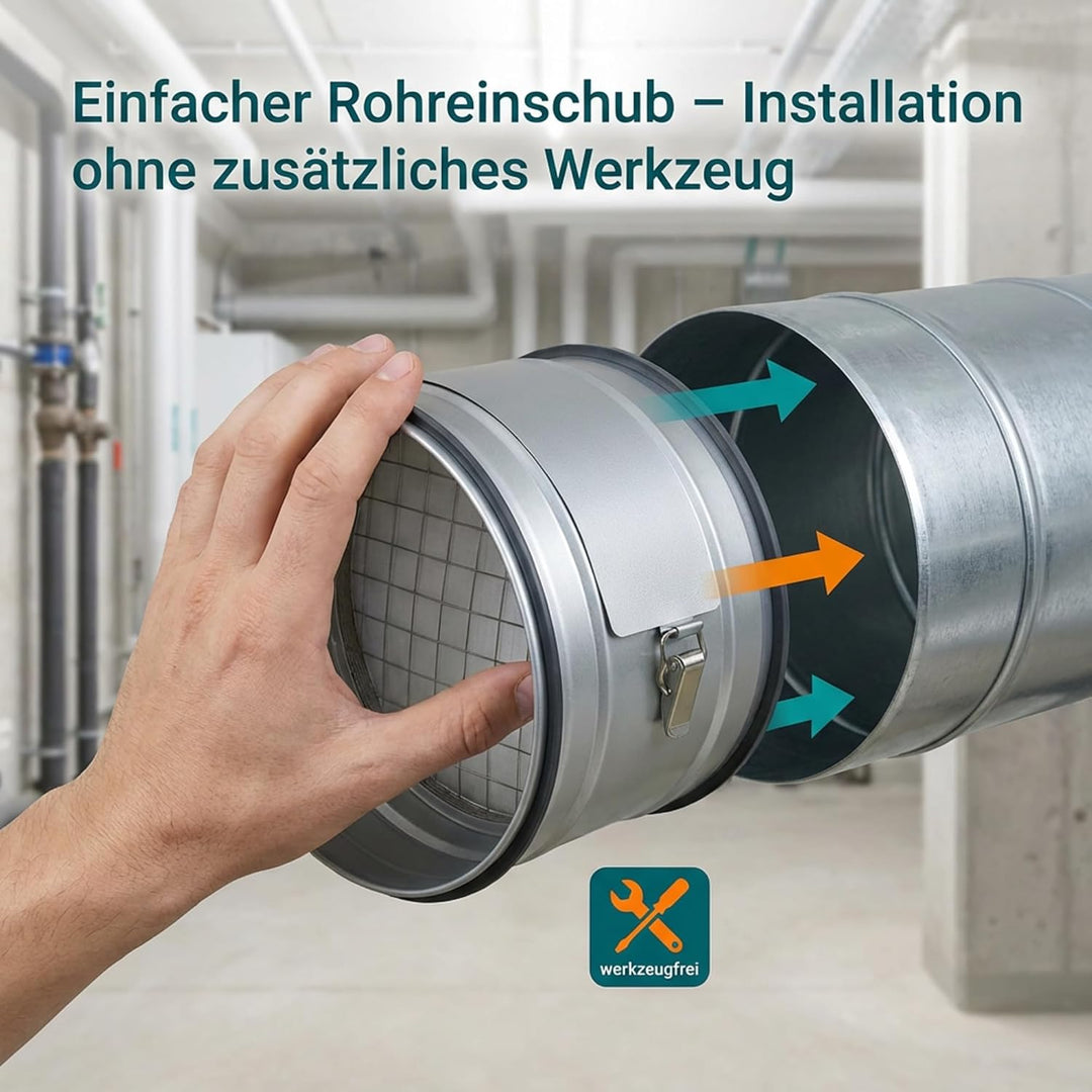 Easy Act Grobstaubfilter rund Ø 125 mm für Zuluft, Rohrfilter aus verzinktem Stahl zur Grobpartikel-