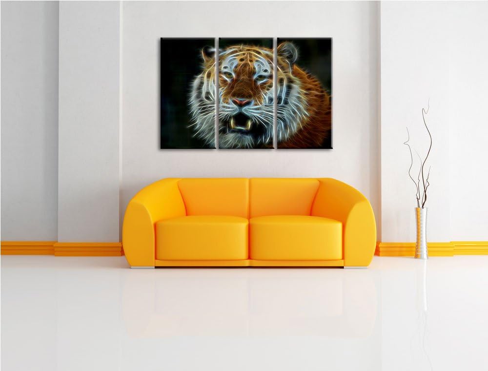 Dark Tiger mit offenem Maul NewArt 3-Teiler Leinwandbild 120x80 Bild auf Leinwand, XXL riesige Bilde