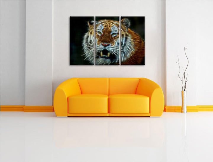 Dark Tiger mit offenem Maul NewArt 3-Teiler Leinwandbild 120x80 Bild auf Leinwand, XXL riesige Bilde