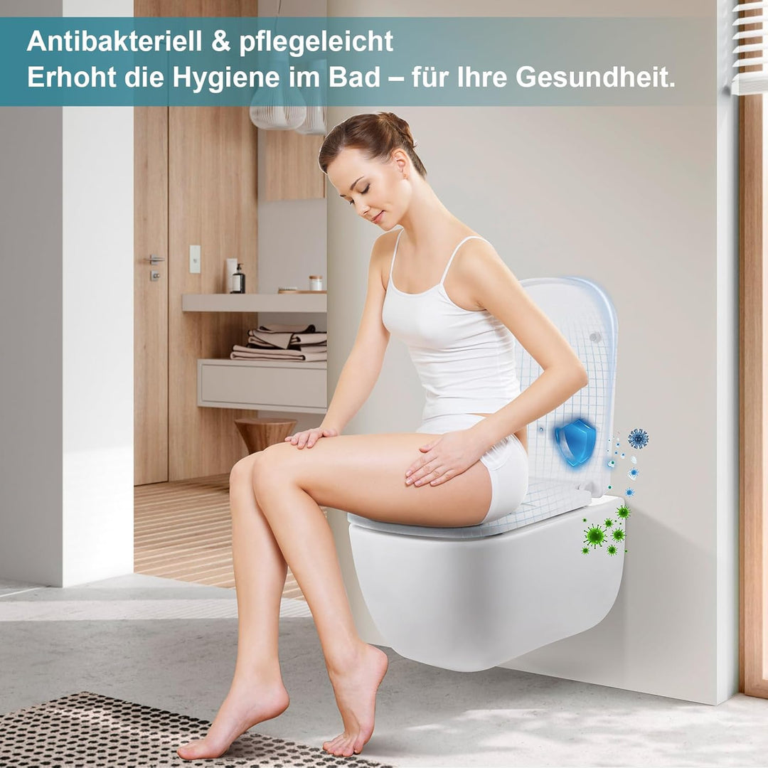 MEEJEE Quadratischer WC Sitz - Passt zu Quadrat-Toiletten (Bowl-Länge 42-46cm, Lochabstand 13-17cm)