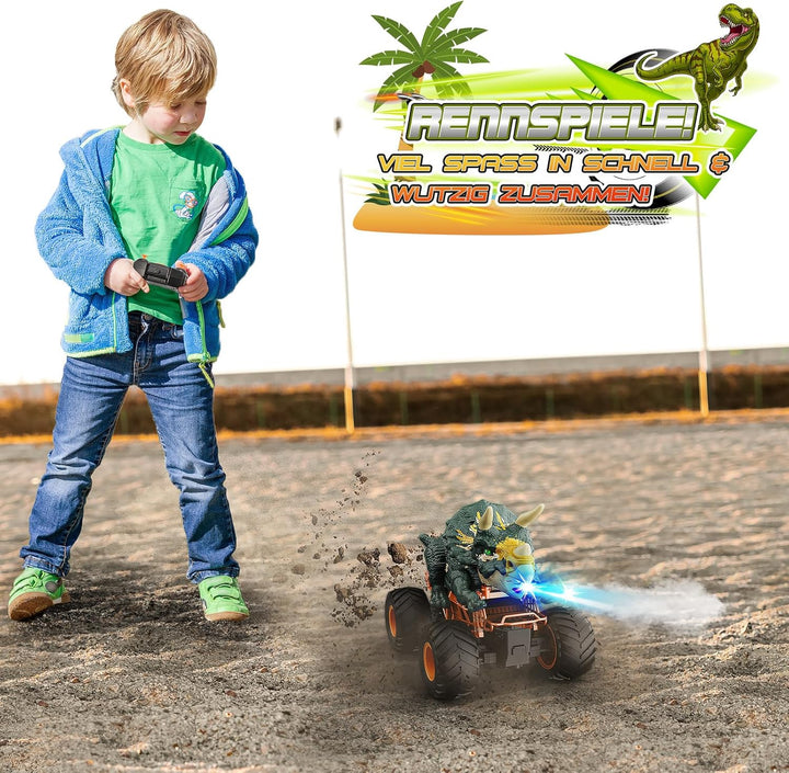 HappyGoLucky Monstertruck Ferngesteuertes Auto ab 3 4 5 6 7 8 Jahre, Dinosaurier Spielzeug ab 3-10 J