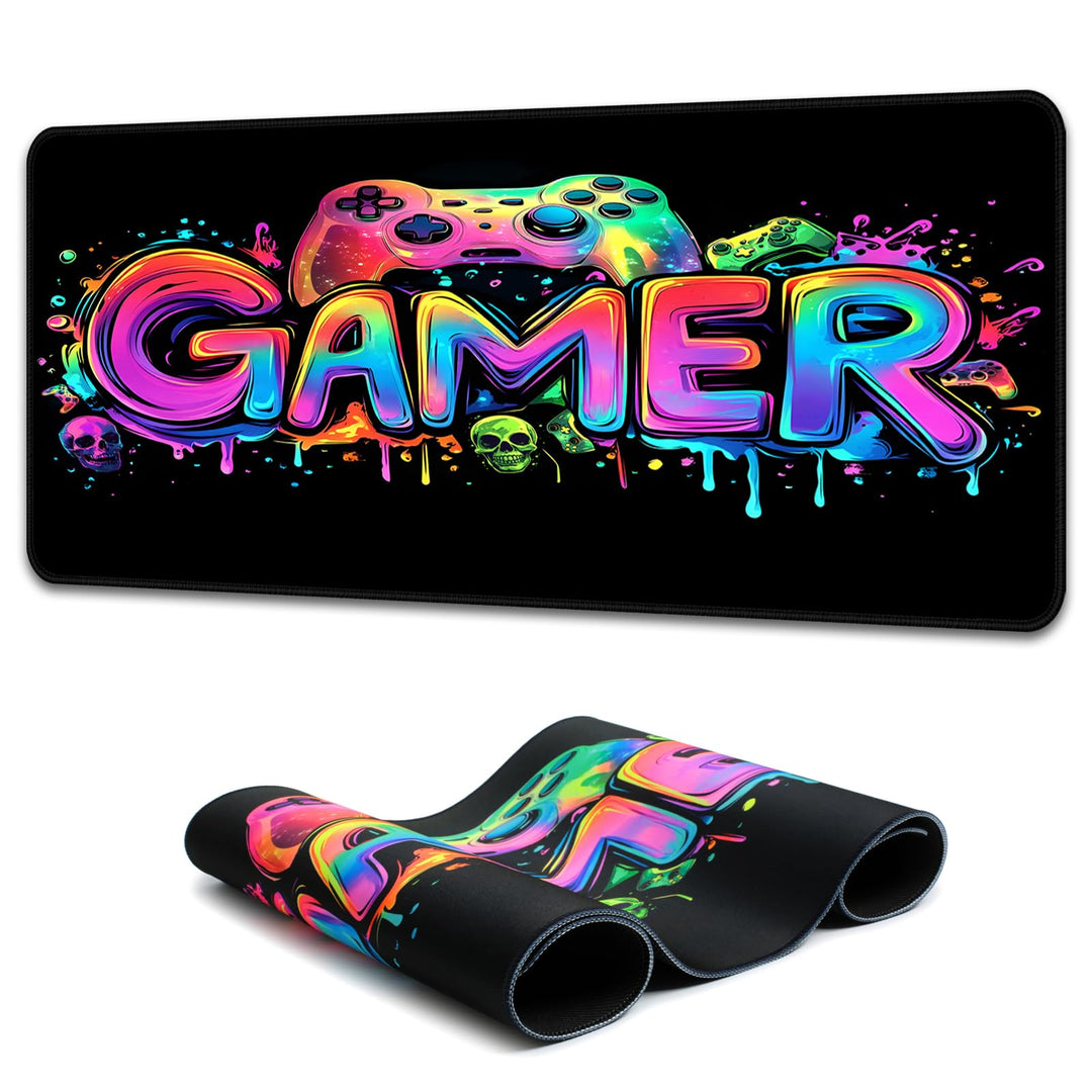 Simpkeely Gamer-Mauspad, Schwarzlicht, buntes Gaming-Skelett, wasserdicht, erweiterte grosse Schreib