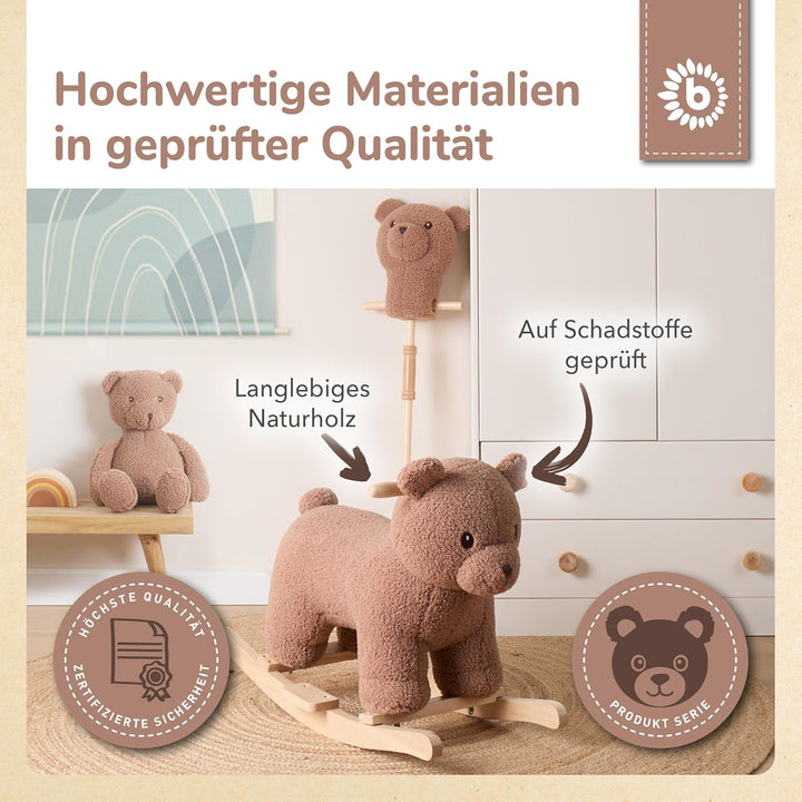 Bieco Plüsch Schaukeltier Bär Mika, 68 cm | Kinder Schaukelstuhl mit Sicherheitsgurt | Baby Schaukel