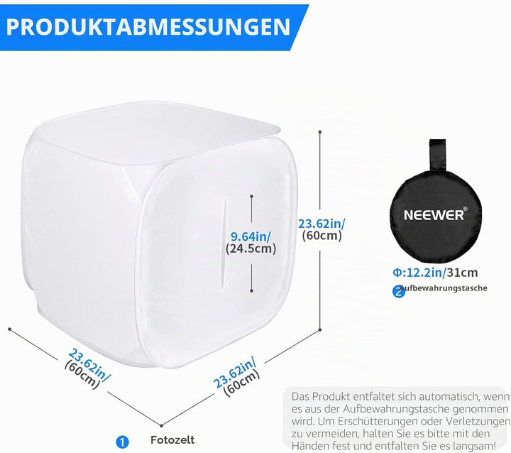 NEEWER 24x24 Zoll/ 60x60cm Fotostudio Aufnahme Zelt Lichtwürfel Diffusions Soft Box Set mit 4 Farben