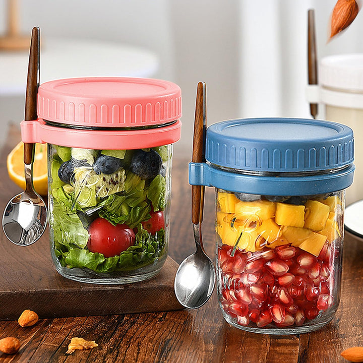 2er Set 400ml Overnight Oats Gläser, Glas Müslibecher to go mit Löffel und Deckel, Overnight Oats Be