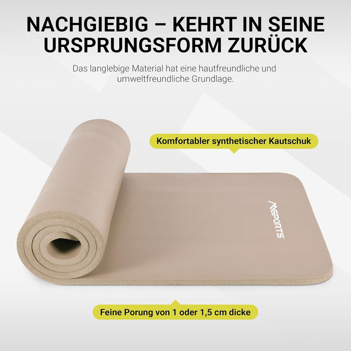 MSPORTS Gymnastikmatte Studio 183 x 61 x 1,0 oder 1,5 cm | inkl. Übungsposter und Tragegurte | Hautf