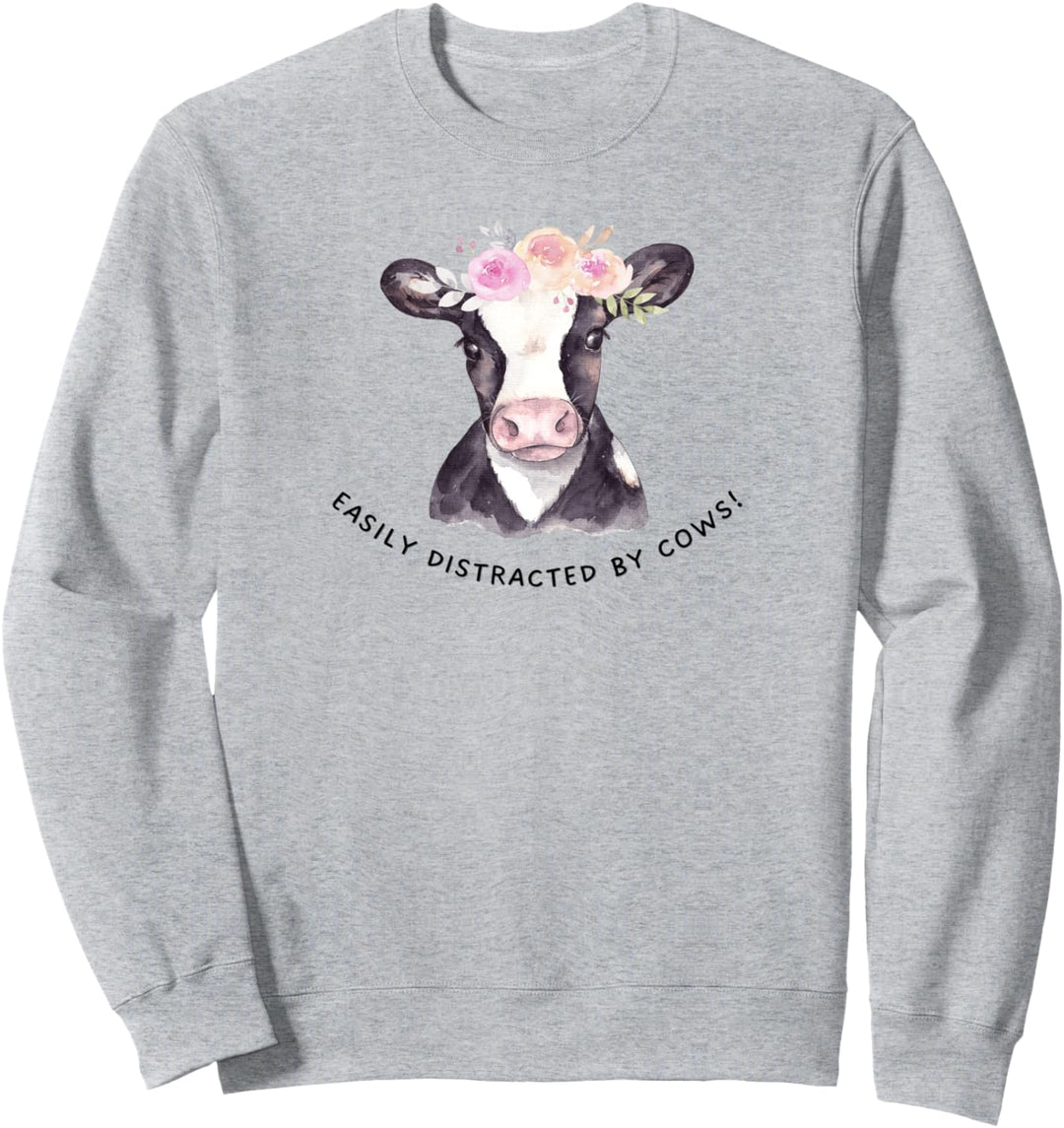 Leicht von Kühen abzulenken, Kuh für Damen und Mädchen mit Blumenkranz Sweatshirt