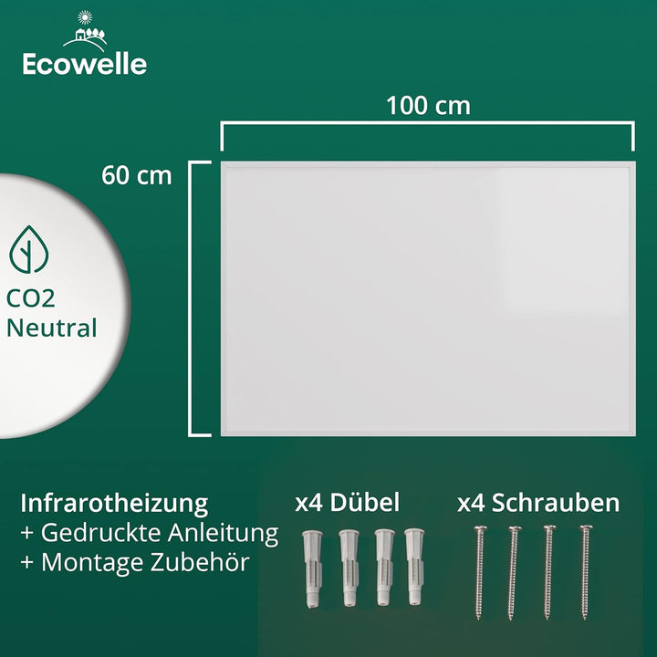 Ecowelle Infrarotheizung Classic Weiss 600 Watt + 10 Jahre Garantie + Doppelter Überhitzungsschutz C