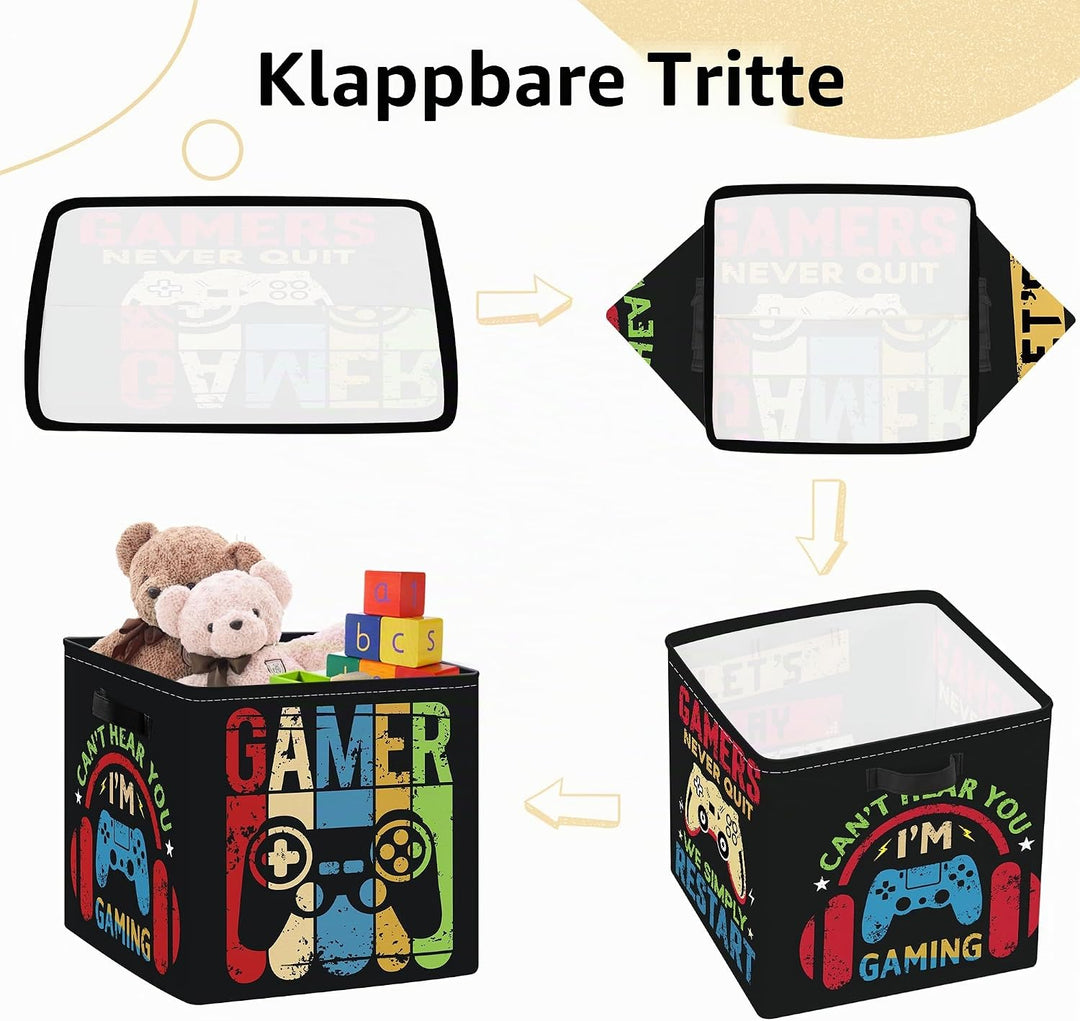 Clastyle 3 Stück Videospiel Kinder Aufbewahrungsbox Stoff für Kallax Faltbar Aufbewahrungskorb Klein