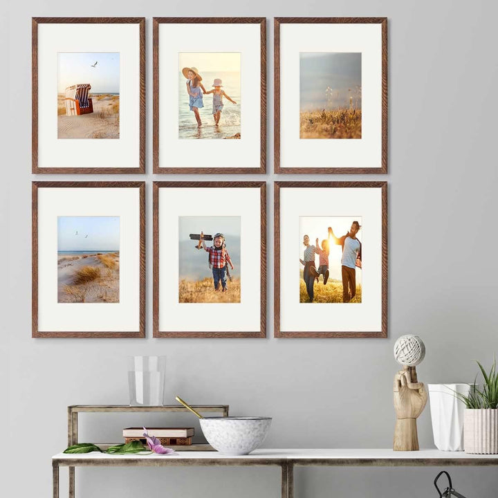 PHOTOLINI Bilderrahmen Holz A4 21x30 Eiche Dunkel mit Passepartout, Holzbilderrahmen DIN A4 Made in