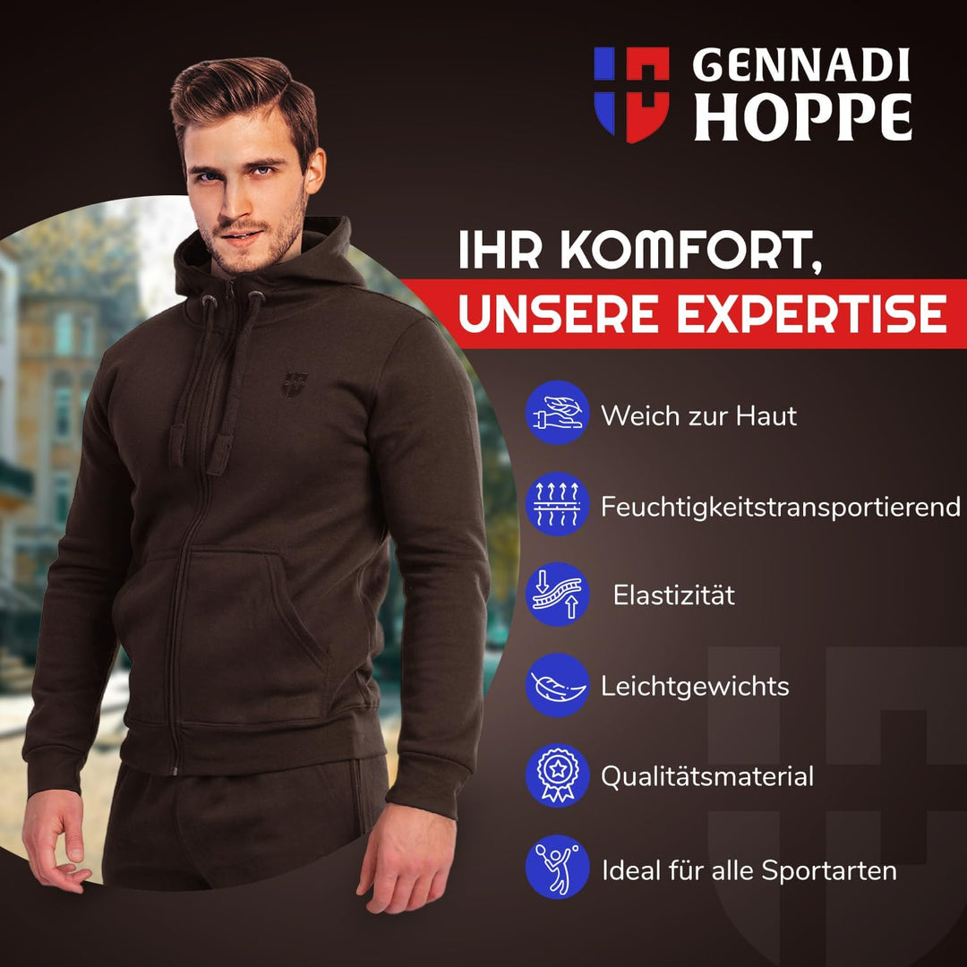 Gennadi Hoppe Herren Sweatjacke Kapuzenjacke mit Baumwolle Sport & Freizeitjacke M Braun (Brown), M