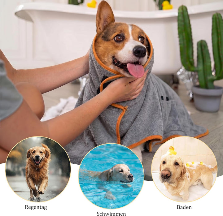 Hundebademantel Mikrofaser mit Klettverschluss saugstark | Als Bademantel Hund&amp;Hundehandtuch für all