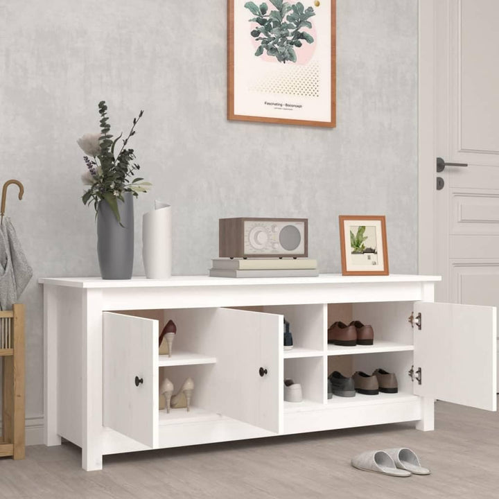 Schuhschrank aus Massives Kiefernholz 110x38x45,5cm Weiss Schuhschrank Holz Platzsparendes Schuhrega