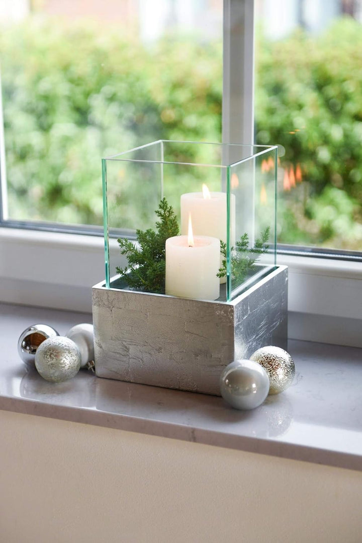 Deko-Windlicht Kerzenhalter viereckig CANDELITA - Silber Hochglanz 20x20x29 20x20x29 Silber Hochglan