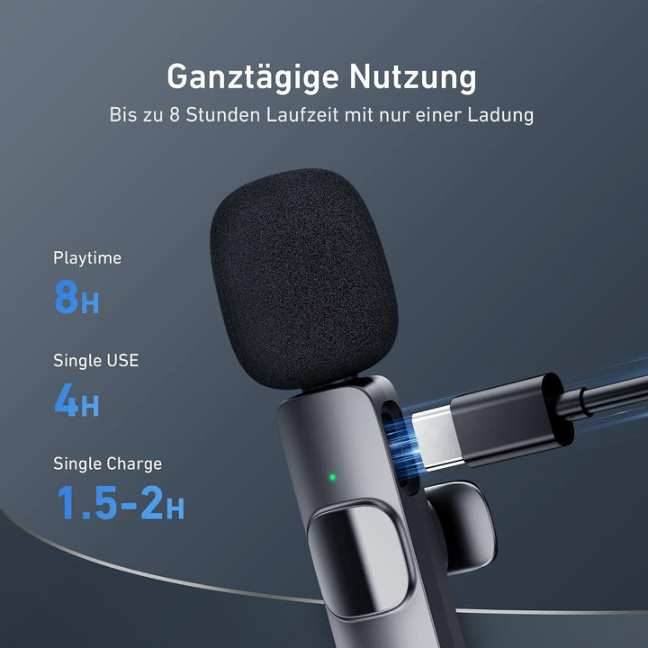 YRF Mikrofon für iPhone Android Handy, Kabelloses Lavalier Mikrofon-Schwarz, Schwarz