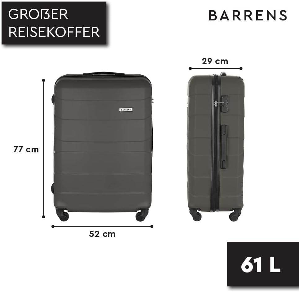 BARRENS Grosser Koffer | Aufgabegepäck | 77x52x29 cm | 90 L | 4x360 Grad Rollen | Flexibler Griff |
