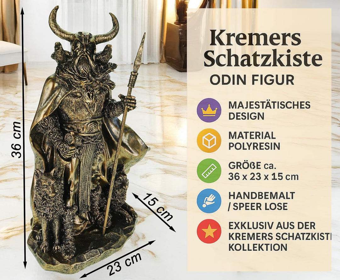 Kremers Schatzkiste Gott Odin mit seinen Raben Hugin + Munin + den Wölfen Geri und Freki